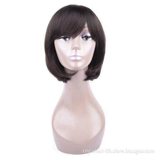 150% Density Wholesale Blonde Brazilian Virgin Hair Ombre Color Bob Human Wig With Bangs For Women